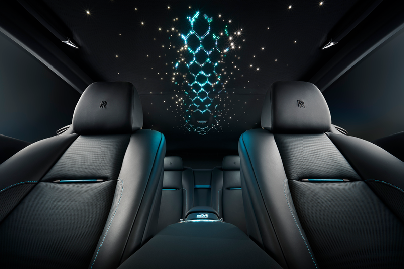 A car from the Adamas collection, which included 40 Rolls-Royce Wraiths and 30 Dawns. The cars have “unbreakable carbon structures woven into” them, and the Spirit of Ecstasy front emblem is made of carbon fiber. The dashboard clock in these cars is encrusted with laboratory-grown black diamonds, too, just because.